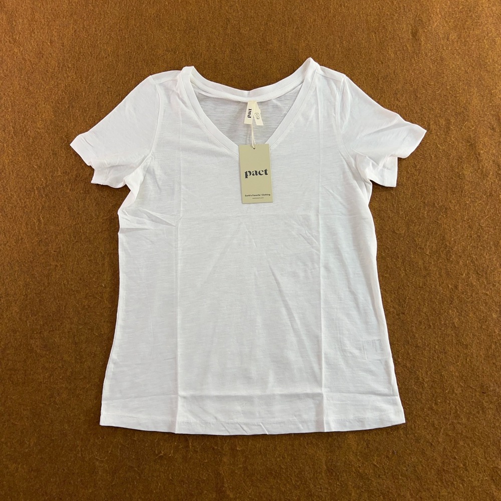 Pact Women Small White Featherweight Slub V-Neck Tee NWT